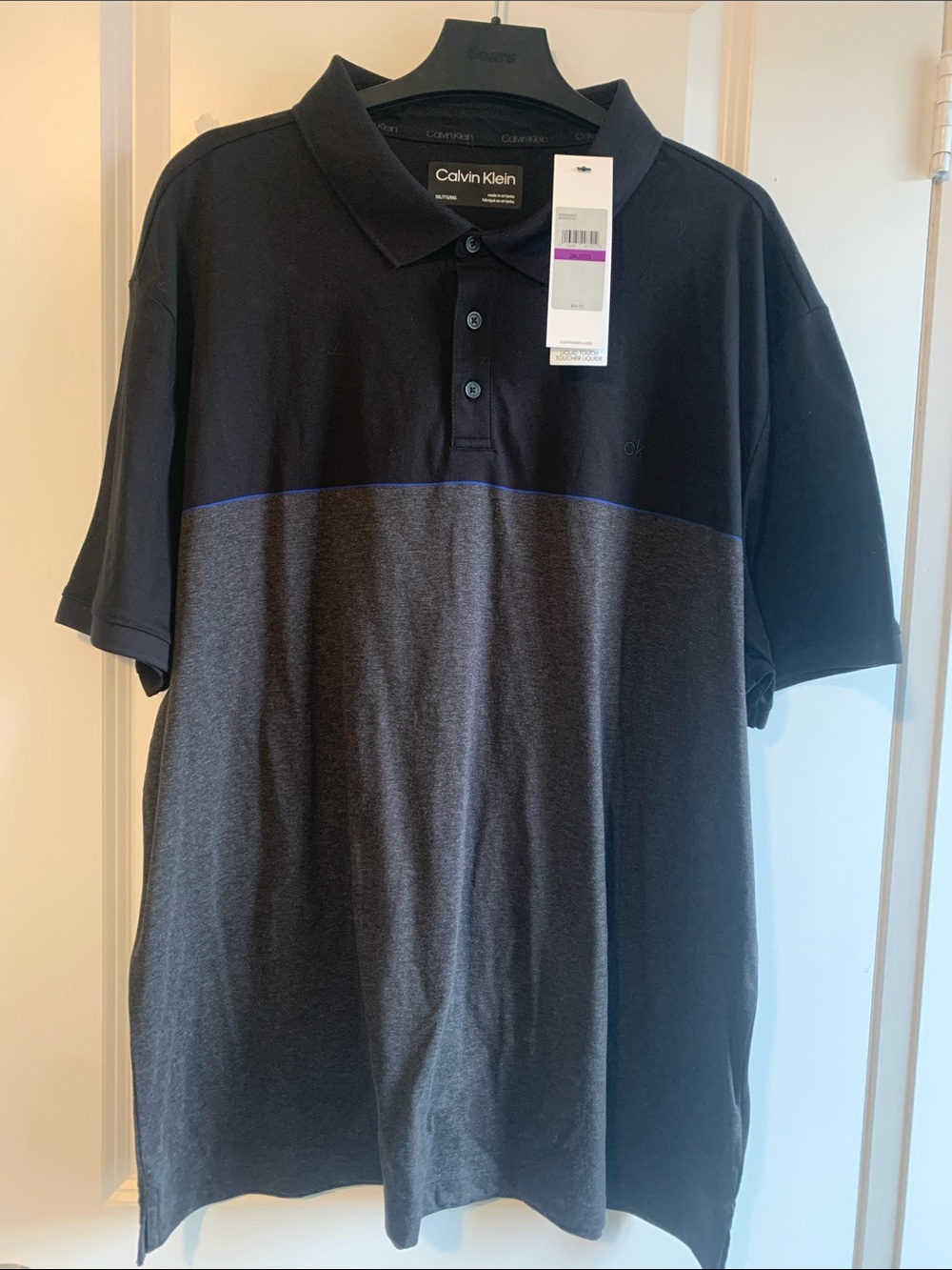 Calvin Klein Black & Charcoal Colorblock Polo with Blue Trim